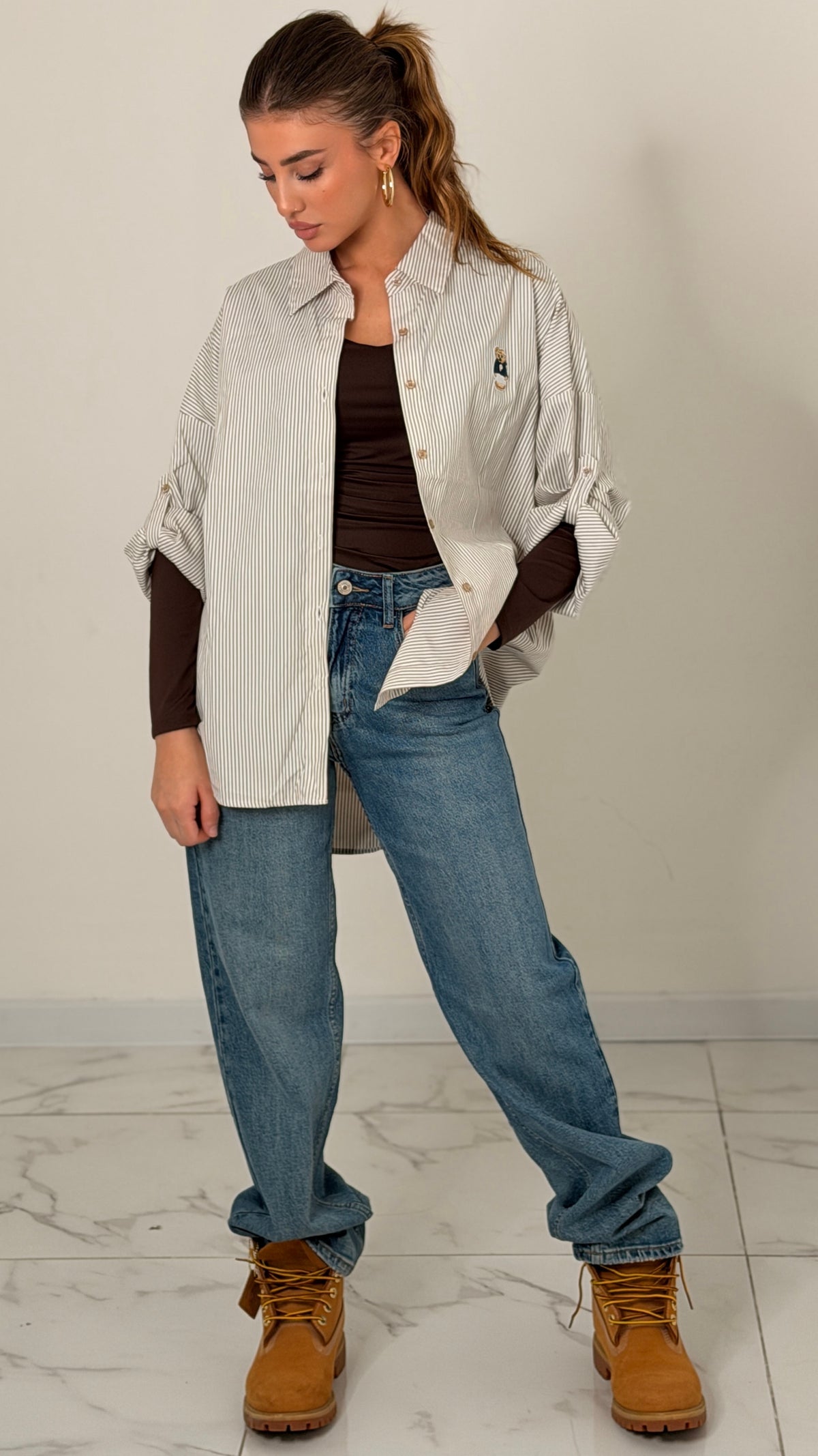 CAMICIA RIGHE TEDDY BEIGE