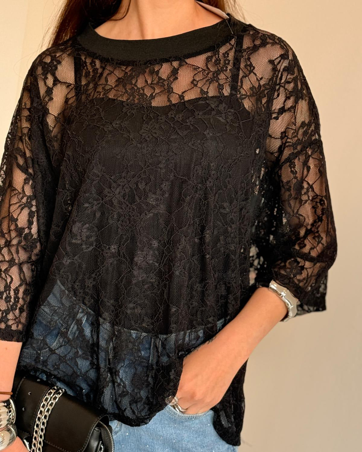 T-SHIRT PIZZO OVER NERA