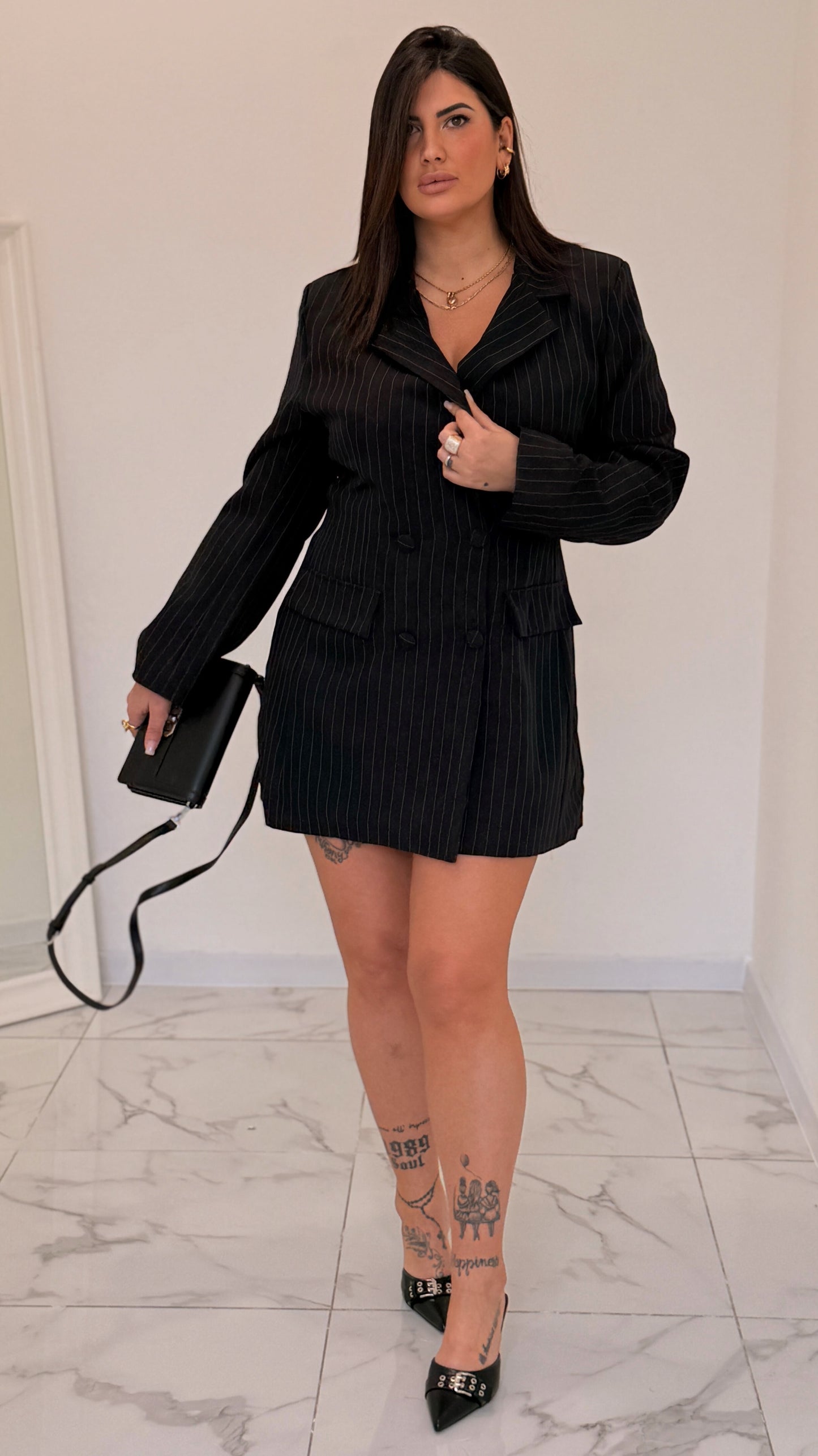 VESTITO BLAZER GESSATO NERO curvy