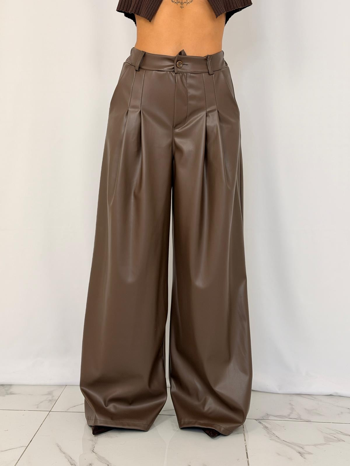 PANTA PELLE MARRONE