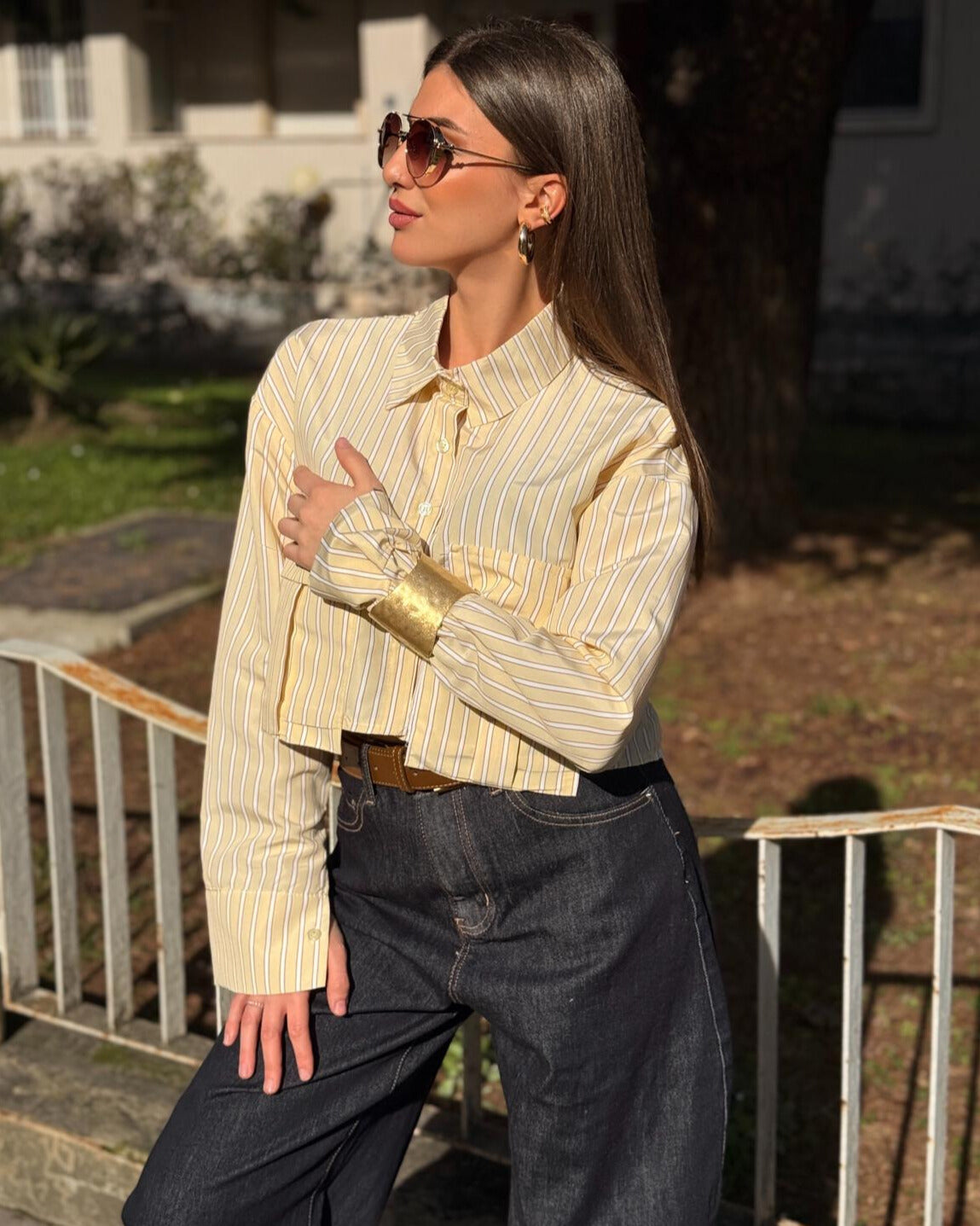 CAMICIA CROP STRIPE GIALLA