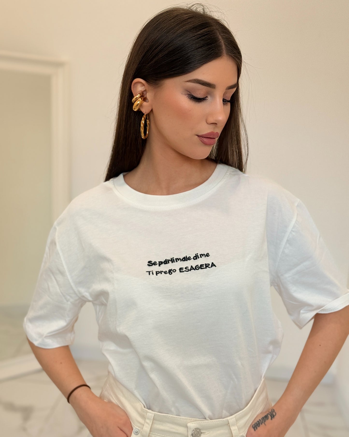 T-SHIRT SE PARLI MALE DI ME TI PREGO ESAGERA NERO