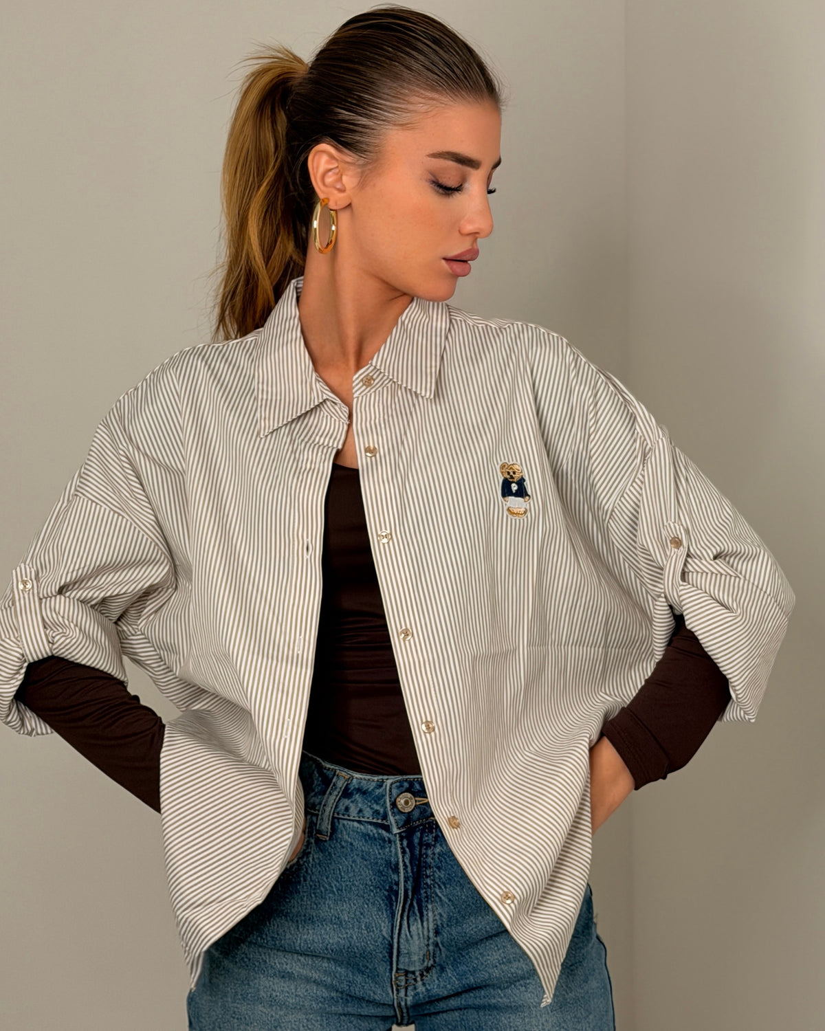 CAMICIA RIGHE TEDDY BEIGE