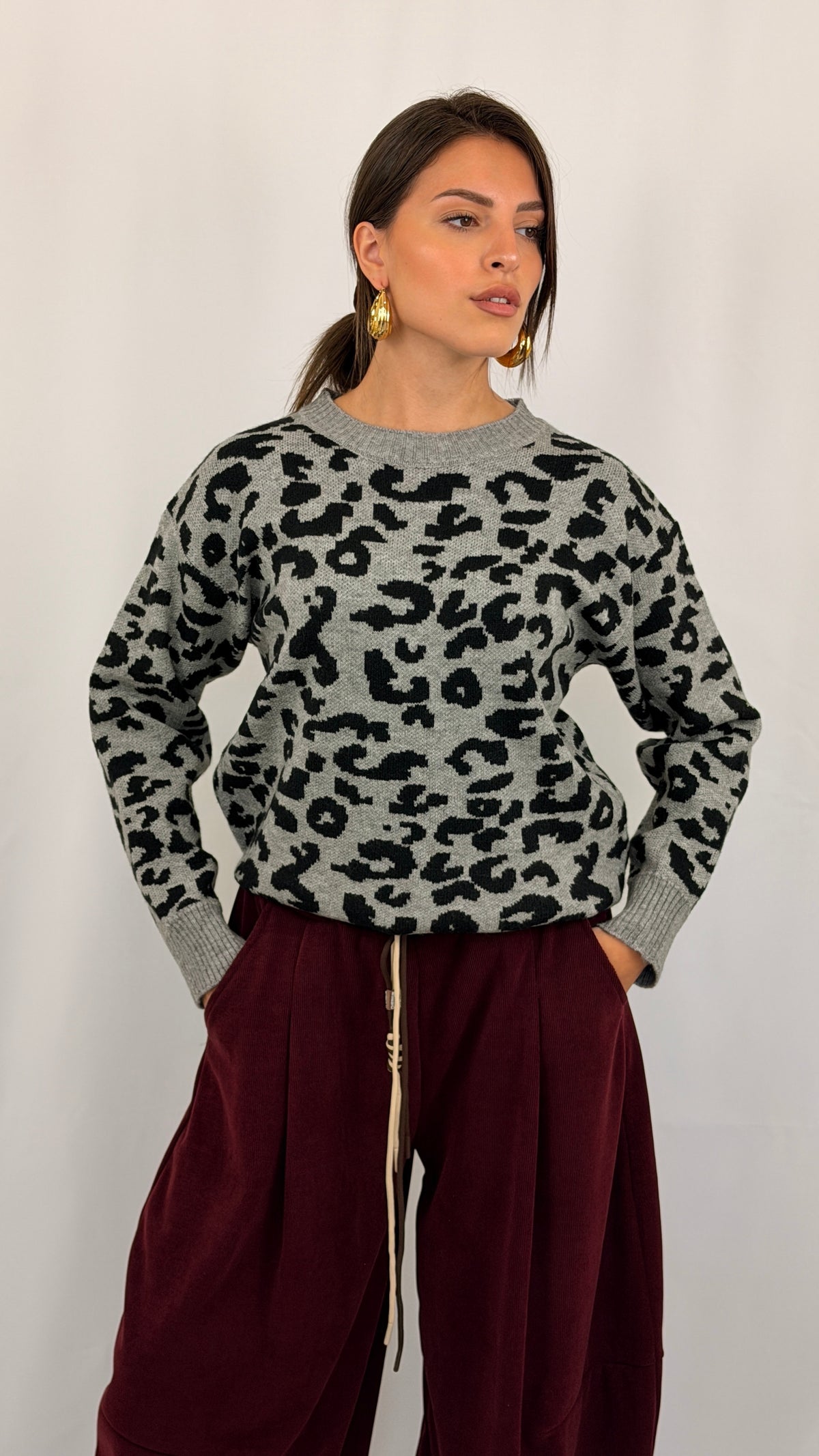 PULL LEOPARD GRIGIO