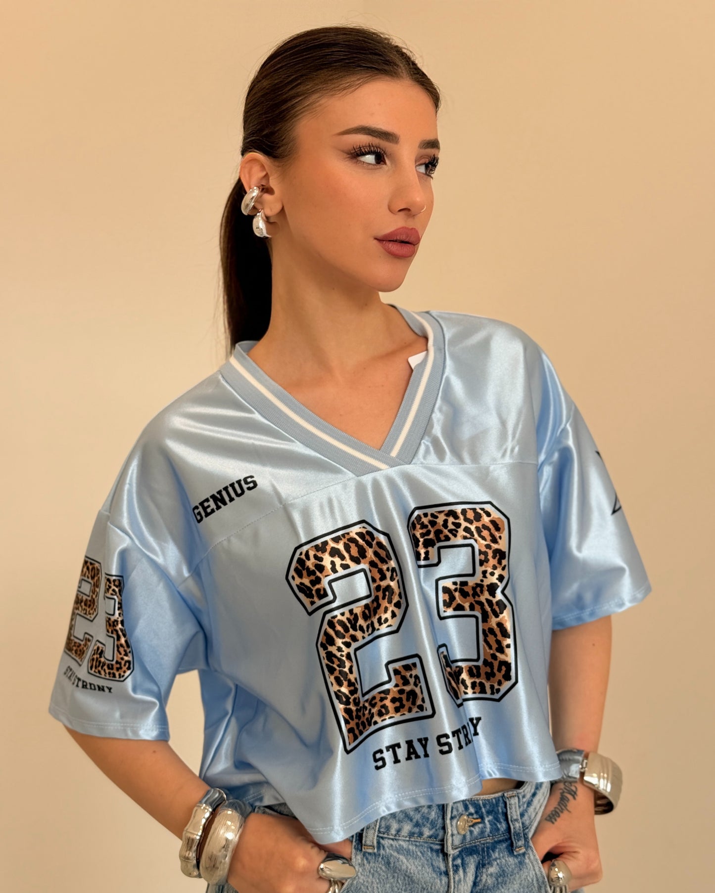 T-SHIRT CROP STELLA AZZURRA
