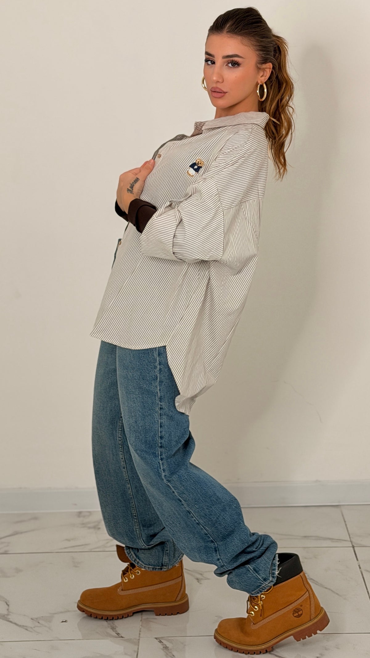 CAMICIA RIGHE TEDDY BEIGE