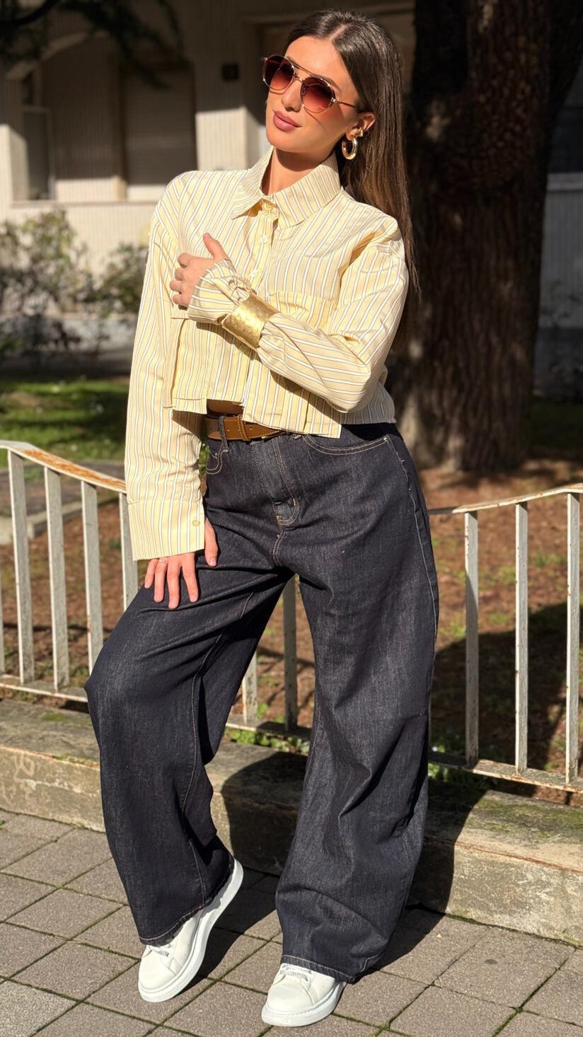 CAMICIA CROP STRIPE GIALLA