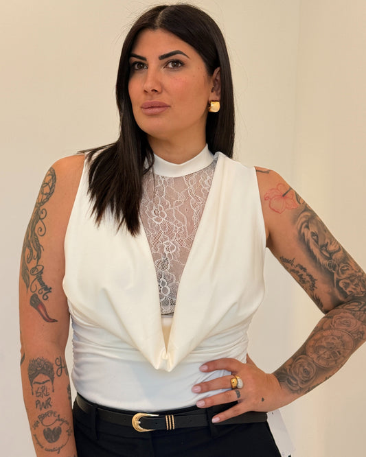 MAGLIA PIZZO CURVY BIANCA