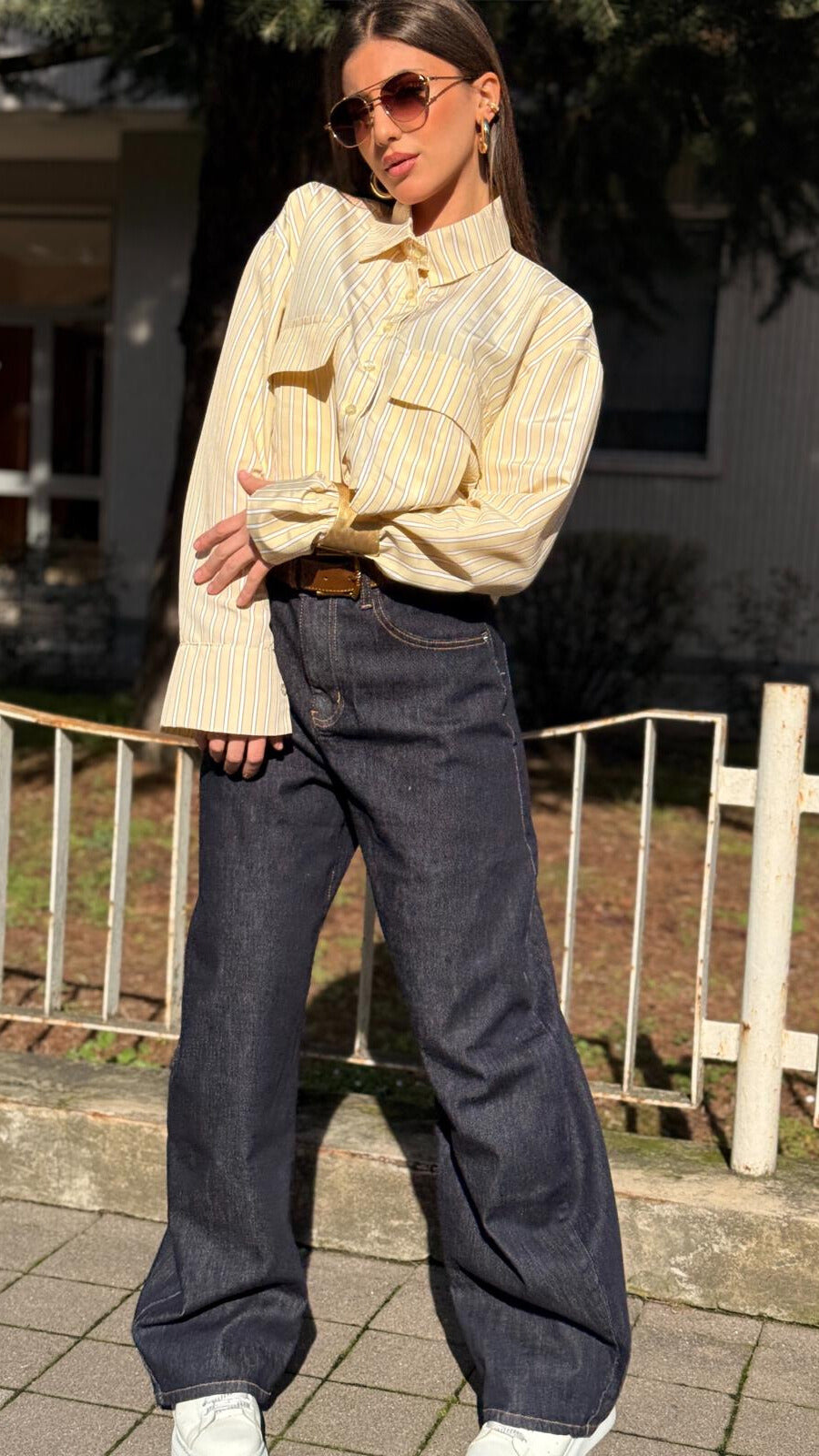 CAMICIA CROP STRIPE GIALLA