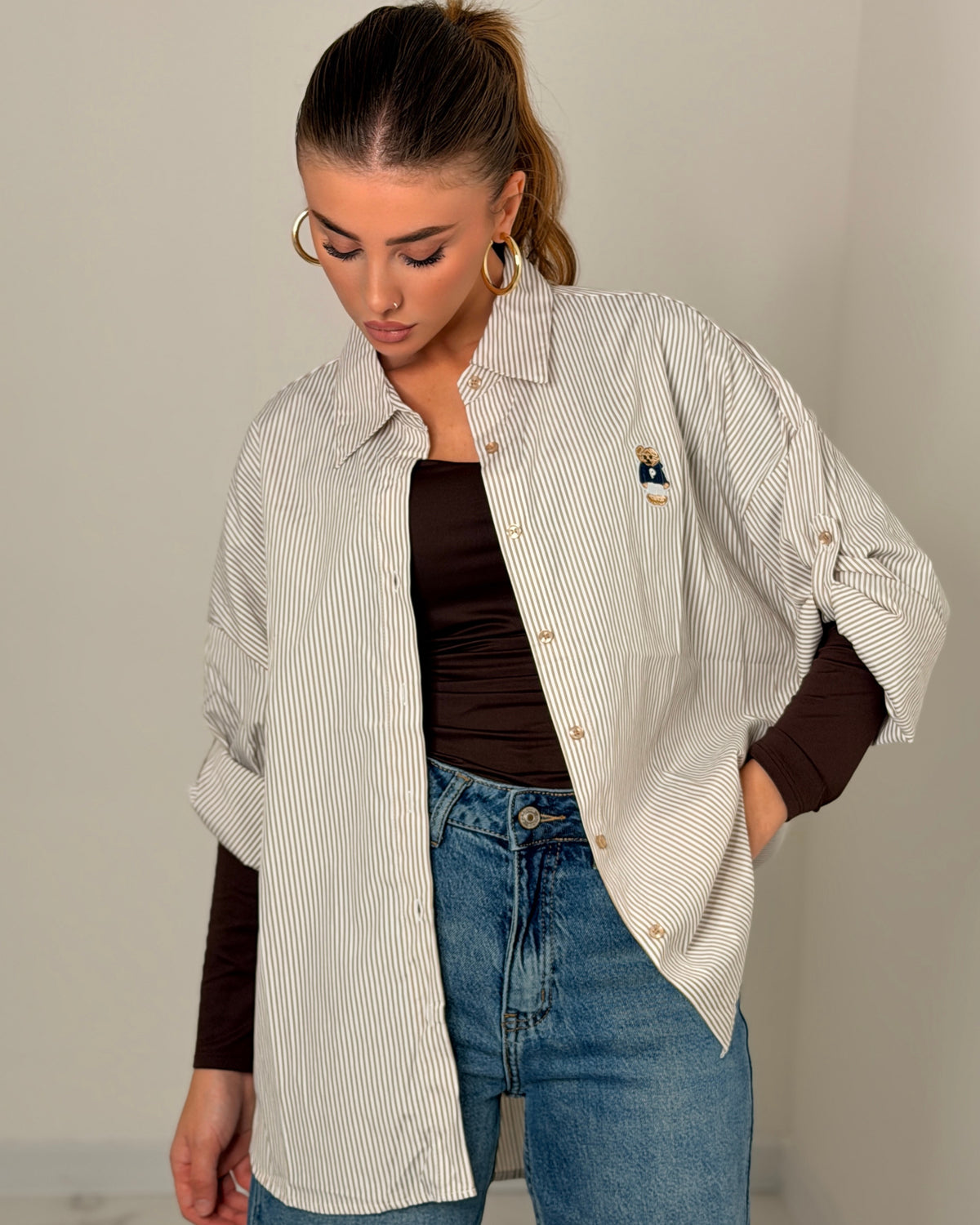 CAMICIA RIGHE TEDDY BEIGE