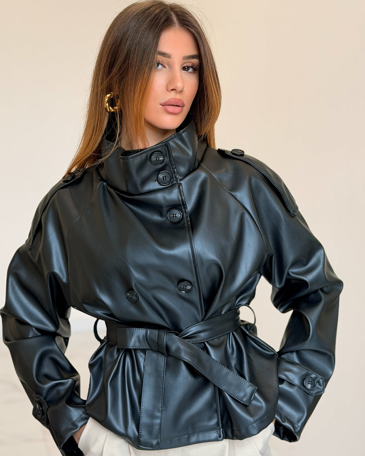 GIACCA PELLE LARA NERA