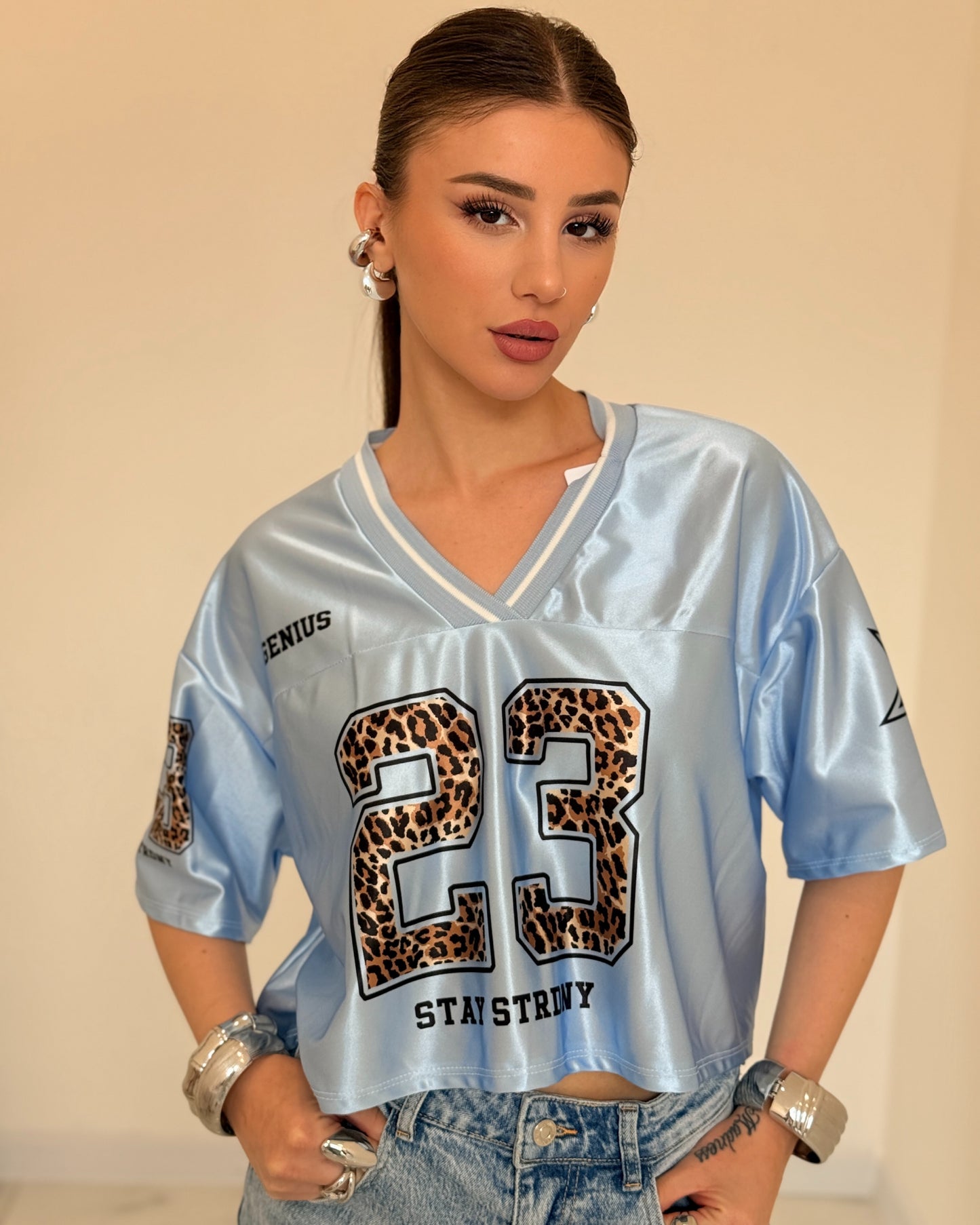 T-SHIRT CROP STELLA AZZURRA