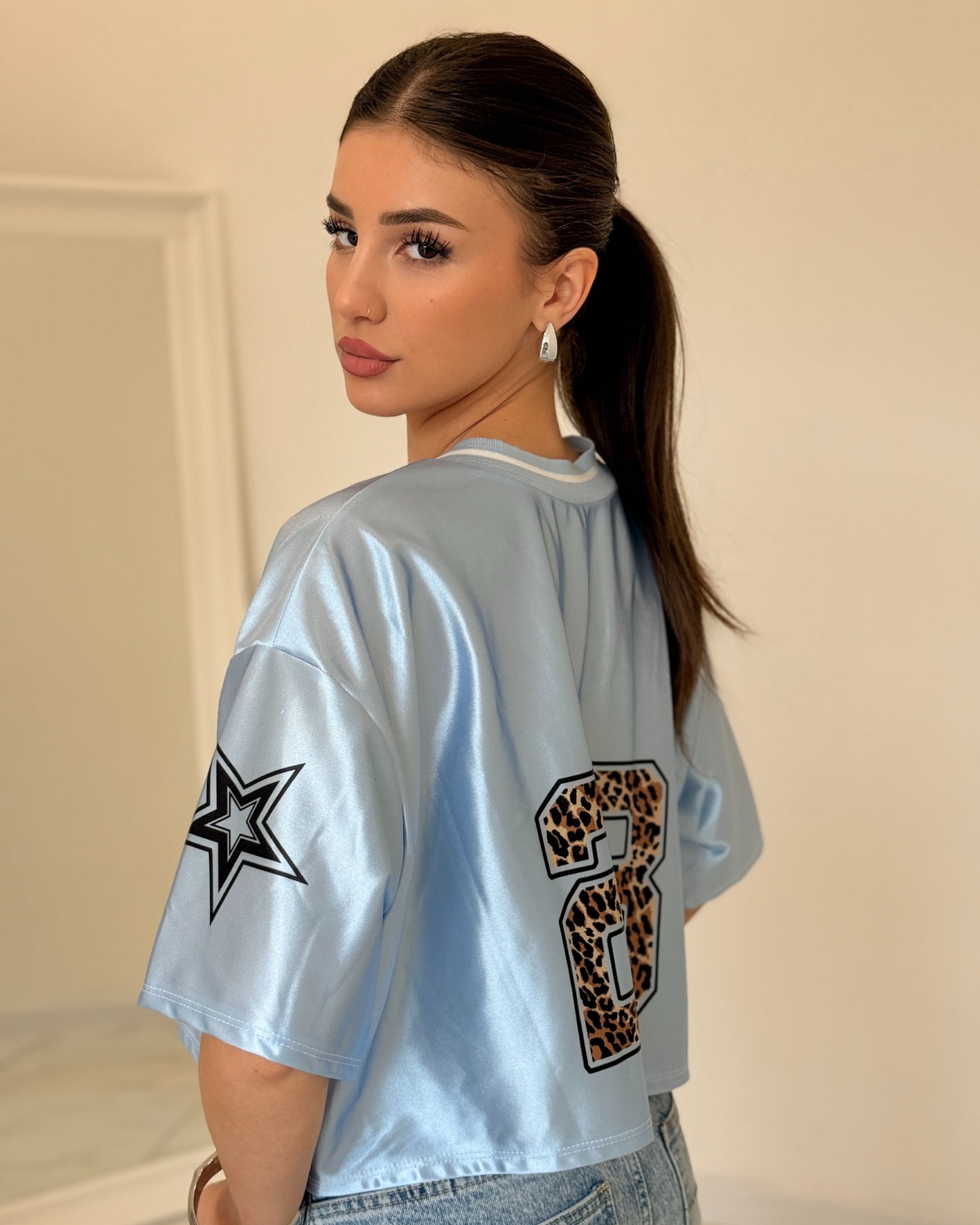 T-SHIRT CROP STELLA AZZURRA