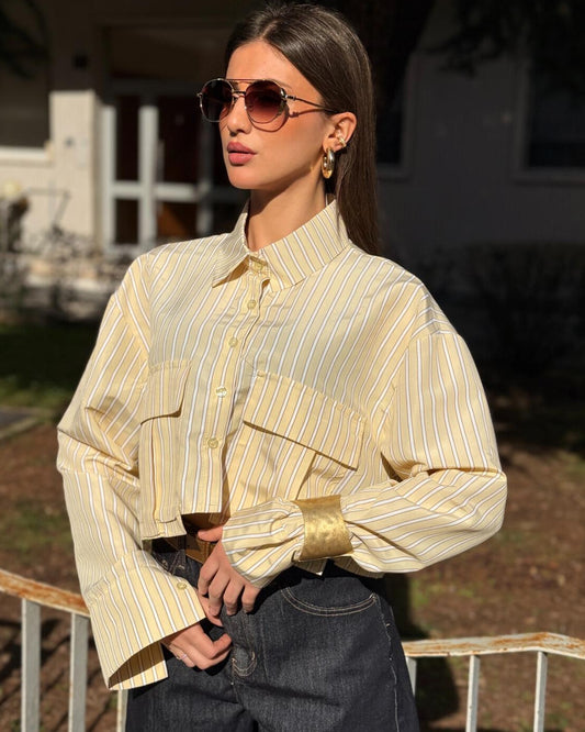 CAMICIA CROP STRIPE GIALLA