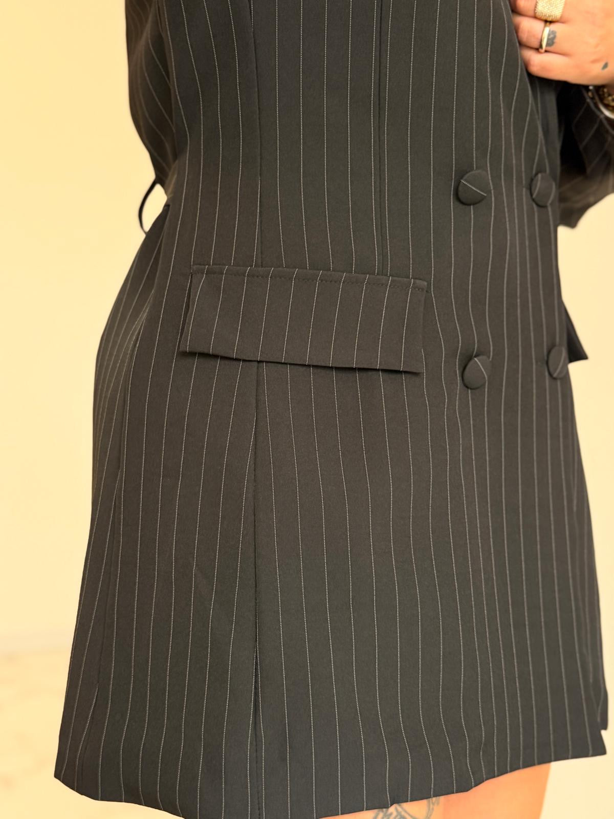 VESTITO BLAZER GESSATO NERO curvy