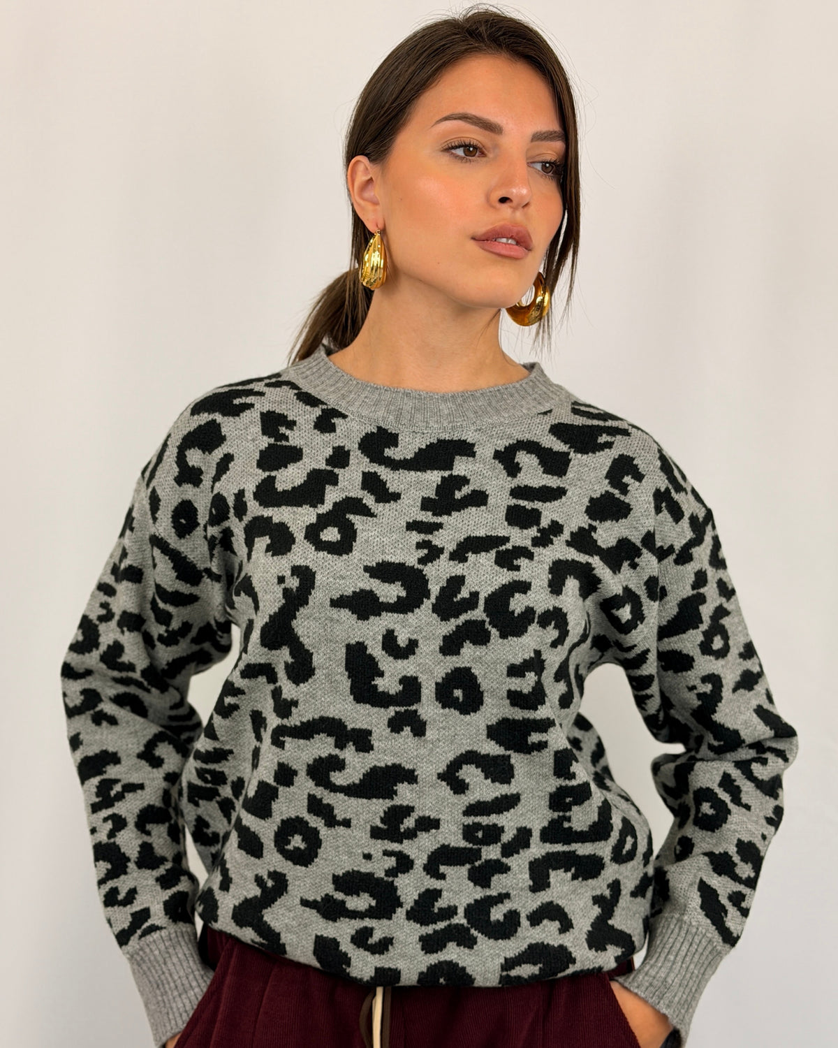 PULL LEOPARD GRIGIO